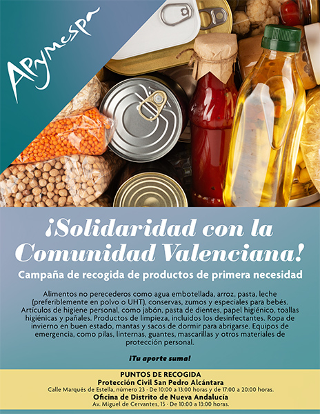 APYMESPA solicita la colaboración de sus socios con la Comunidad Valenciana APYMESPA solicita la colaboración de sus socios con la Comunidad Valenciana