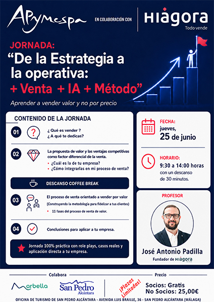 Próxima formación APYMESPA en la que aprenderemos a "vender valor y no por precio"